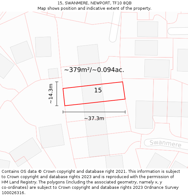 15, SWANMERE, NEWPORT, TF10 8QB: Plot and title map