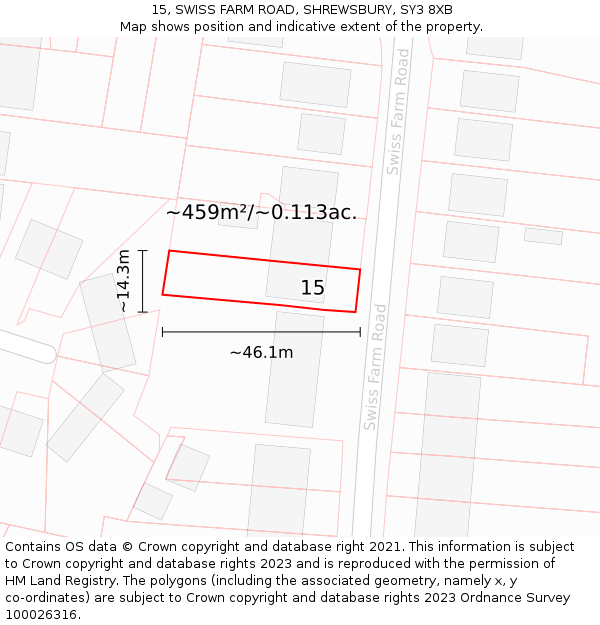 15, SWISS FARM ROAD, SHREWSBURY, SY3 8XB: Plot and title map