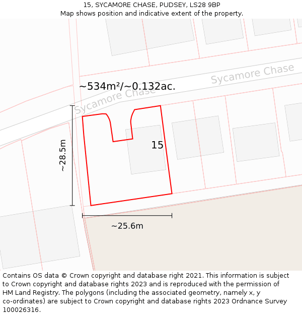 15, SYCAMORE CHASE, PUDSEY, LS28 9BP: Plot and title map