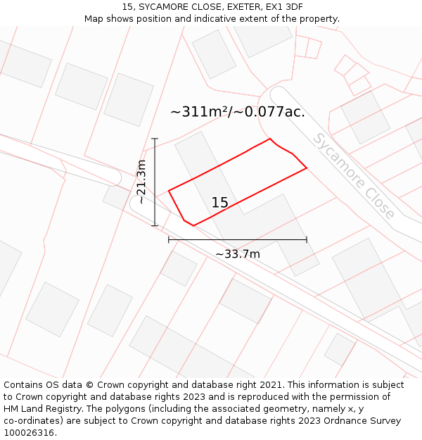 15, SYCAMORE CLOSE, EXETER, EX1 3DF: Plot and title map
