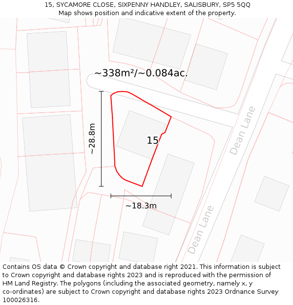 15, SYCAMORE CLOSE, SIXPENNY HANDLEY, SALISBURY, SP5 5QQ: Plot and title map