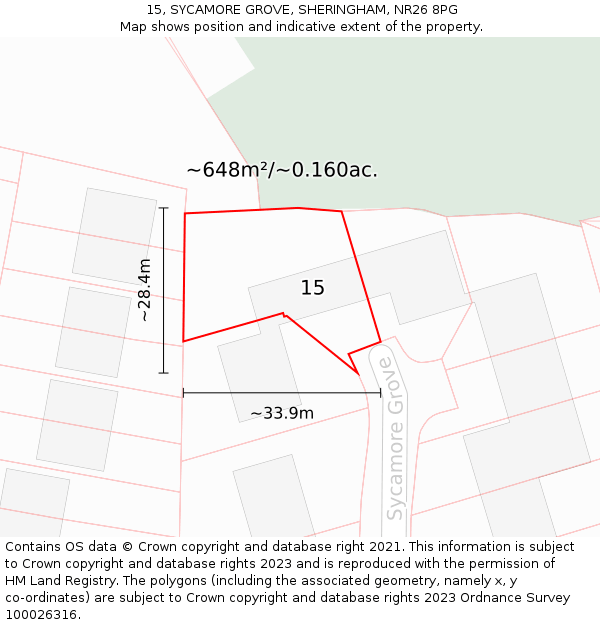 15, SYCAMORE GROVE, SHERINGHAM, NR26 8PG: Plot and title map