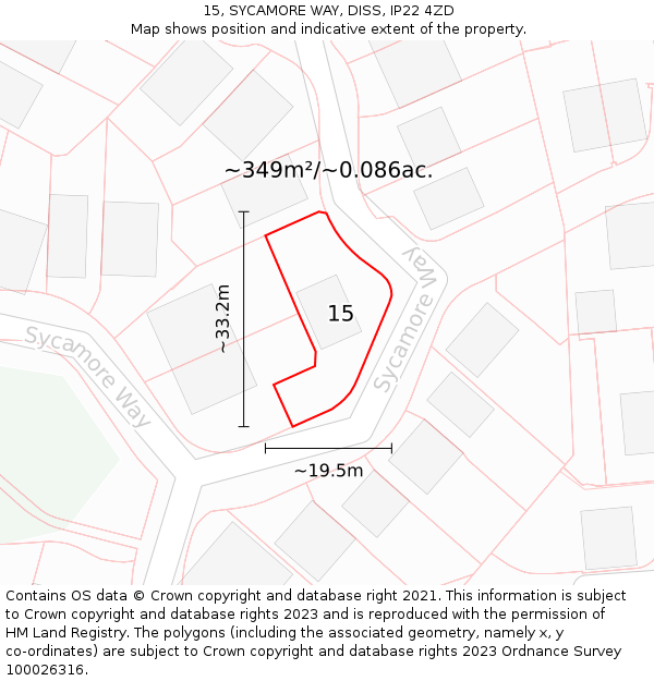 15, SYCAMORE WAY, DISS, IP22 4ZD: Plot and title map