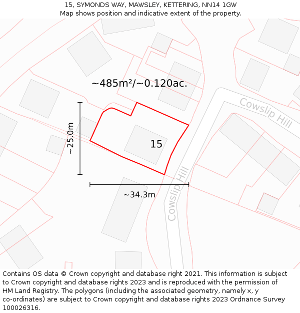 15, SYMONDS WAY, MAWSLEY, KETTERING, NN14 1GW: Plot and title map