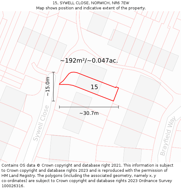 15, SYWELL CLOSE, NORWICH, NR6 7EW: Plot and title map