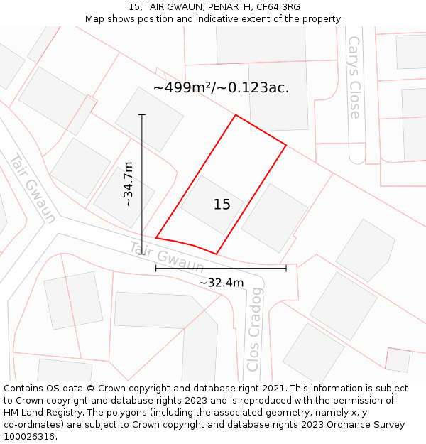 15, TAIR GWAUN, PENARTH, CF64 3RG: Plot and title map