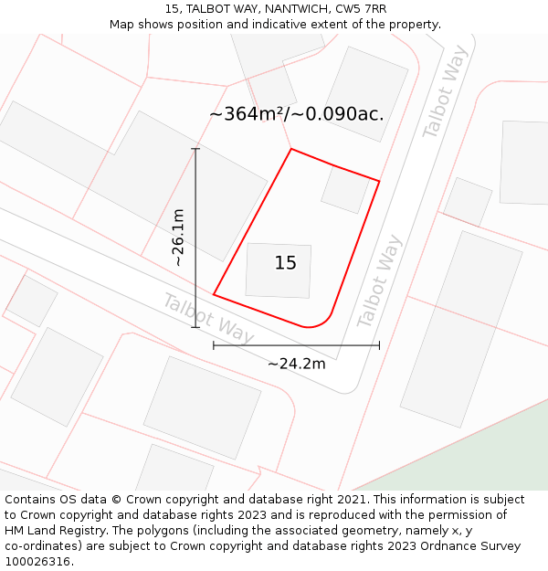 15, TALBOT WAY, NANTWICH, CW5 7RR: Plot and title map