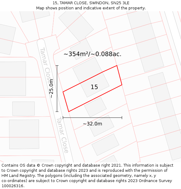 15, TAMAR CLOSE, SWINDON, SN25 3LE: Plot and title map