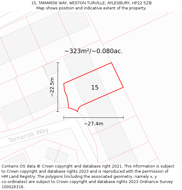 15, TAMARISK WAY, WESTON TURVILLE, AYLESBURY, HP22 5ZB: Plot and title map