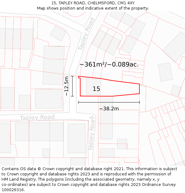 15, TAPLEY ROAD, CHELMSFORD, CM1 4XY: Plot and title map