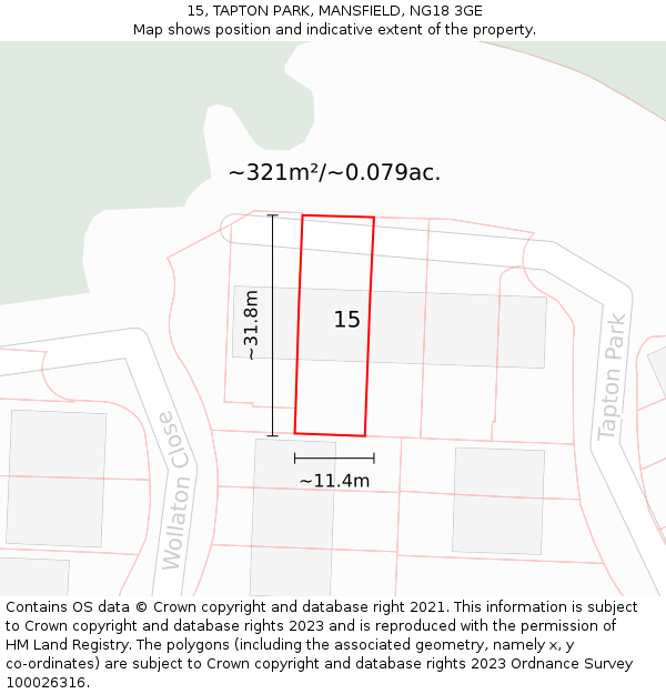 15, TAPTON PARK, MANSFIELD, NG18 3GE: Plot and title map