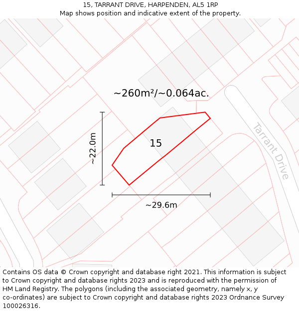 15, TARRANT DRIVE, HARPENDEN, AL5 1RP: Plot and title map