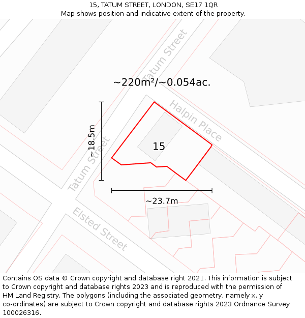 15, TATUM STREET, LONDON, SE17 1QR: Plot and title map