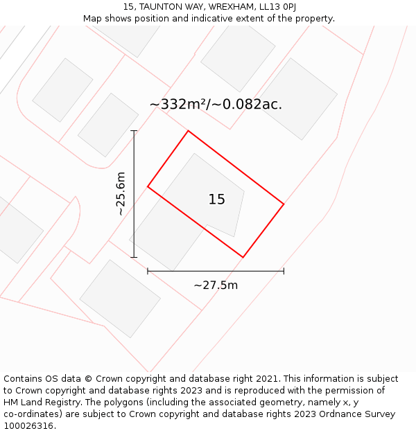 15, TAUNTON WAY, WREXHAM, LL13 0PJ: Plot and title map