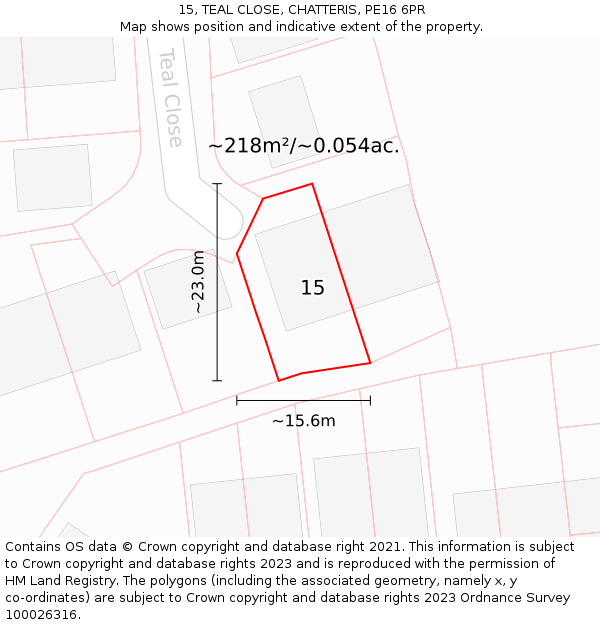 15, TEAL CLOSE, CHATTERIS, PE16 6PR: Plot and title map