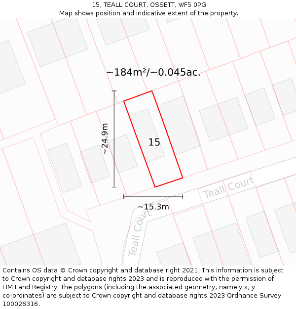 15, TEALL COURT, OSSETT, WF5 0PG: Plot and title map