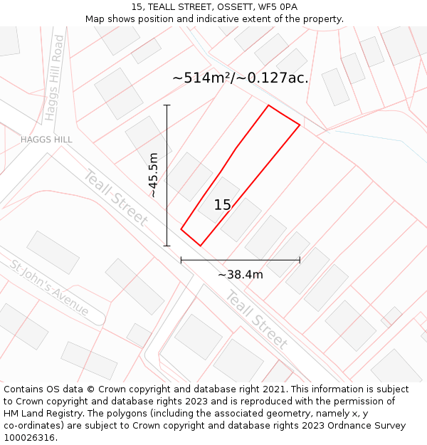 15, TEALL STREET, OSSETT, WF5 0PA: Plot and title map