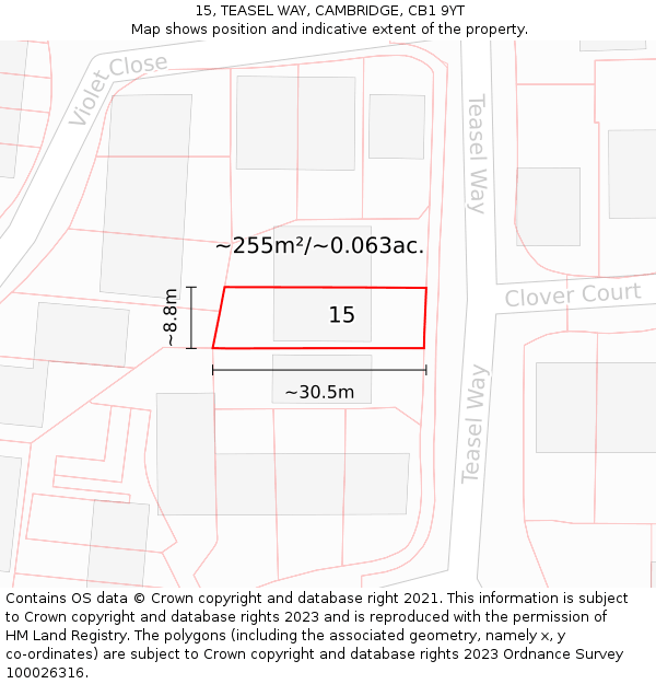 15, TEASEL WAY, CAMBRIDGE, CB1 9YT: Plot and title map