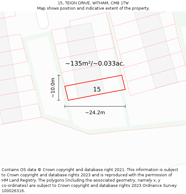 15, TEIGN DRIVE, WITHAM, CM8 1TW: Plot and title map