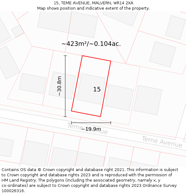 15, TEME AVENUE, MALVERN, WR14 2XA: Plot and title map