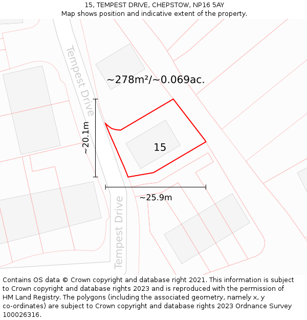 15, TEMPEST DRIVE, CHEPSTOW, NP16 5AY: Plot and title map