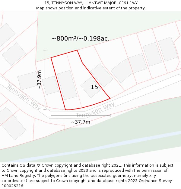 15, TENNYSON WAY, LLANTWIT MAJOR, CF61 1WY: Plot and title map