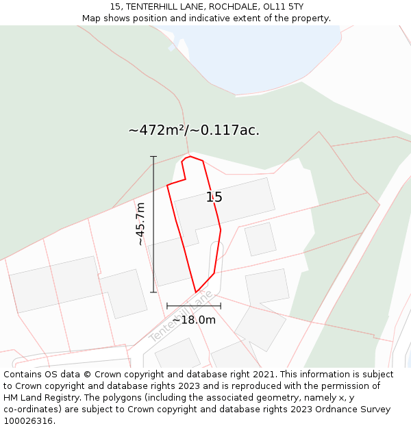 15, TENTERHILL LANE, ROCHDALE, OL11 5TY: Plot and title map