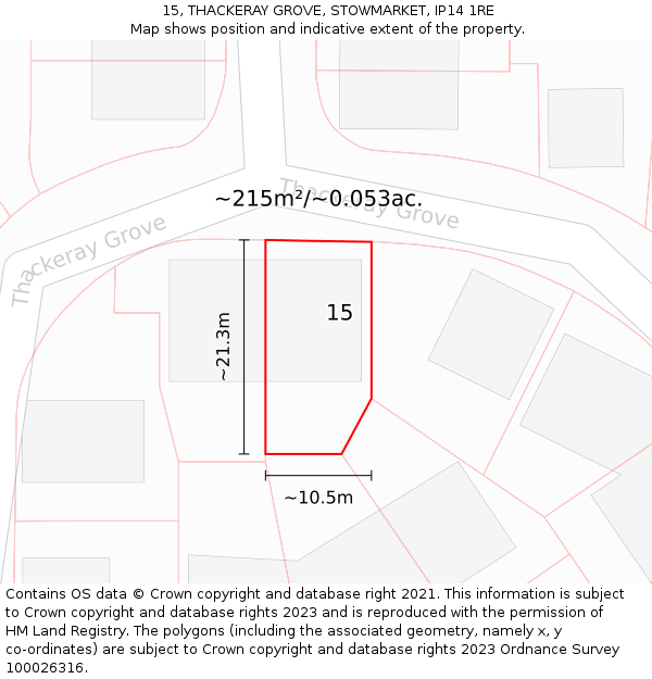 15, THACKERAY GROVE, STOWMARKET, IP14 1RE: Plot and title map