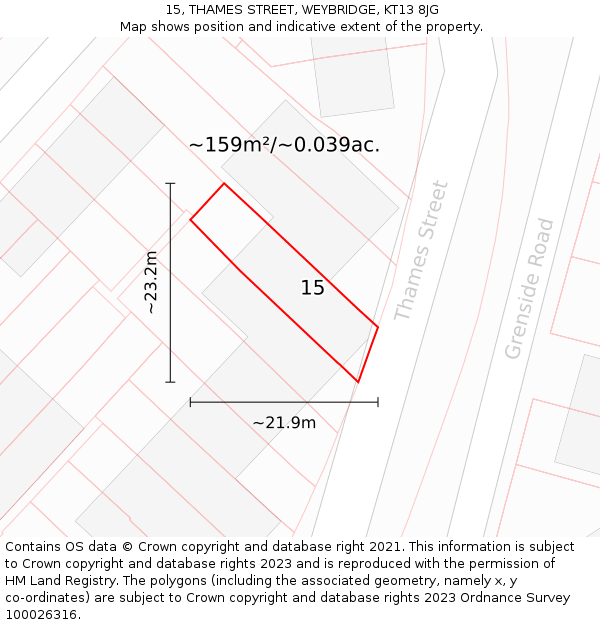 15, THAMES STREET, WEYBRIDGE, KT13 8JG: Plot and title map