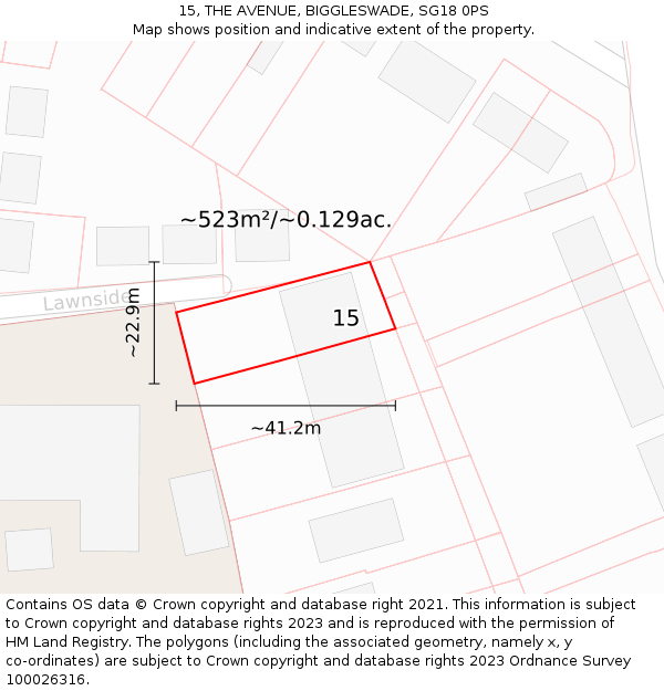 15, THE AVENUE, BIGGLESWADE, SG18 0PS: Plot and title map