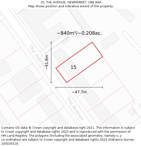 15, THE AVENUE, NEWMARKET, CB8 9AA: Plot and title map