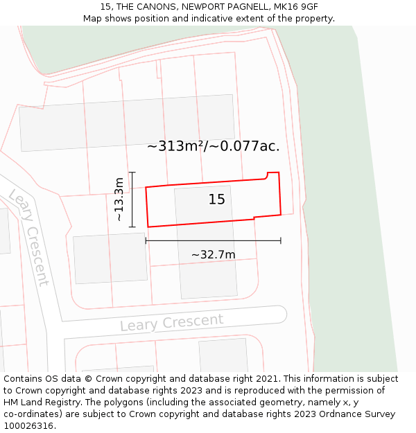 15, THE CANONS, NEWPORT PAGNELL, MK16 9GF: Plot and title map