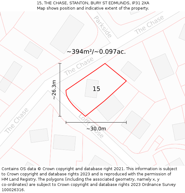 15, THE CHASE, STANTON, BURY ST EDMUNDS, IP31 2XA: Plot and title map