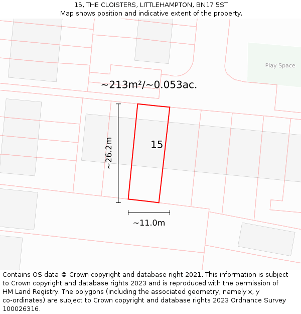 15, THE CLOISTERS, LITTLEHAMPTON, BN17 5ST: Plot and title map