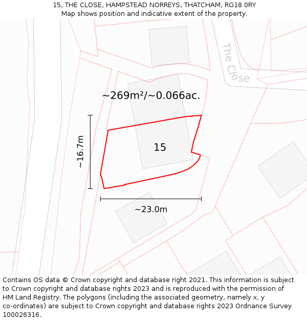 15, THE CLOSE, HAMPSTEAD NORREYS, THATCHAM, RG18 0RY: Plot and title map