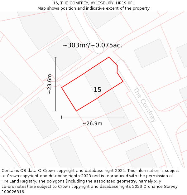 15, THE COMFREY, AYLESBURY, HP19 0FL: Plot and title map