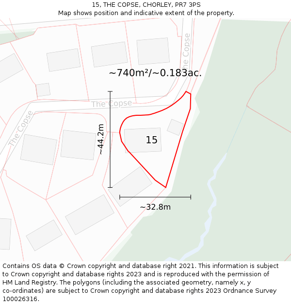 15, THE COPSE, CHORLEY, PR7 3PS: Plot and title map