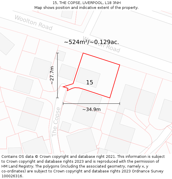 15, THE COPSE, LIVERPOOL, L18 3NH: Plot and title map