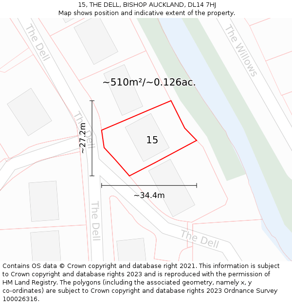 15, THE DELL, BISHOP AUCKLAND, DL14 7HJ: Plot and title map