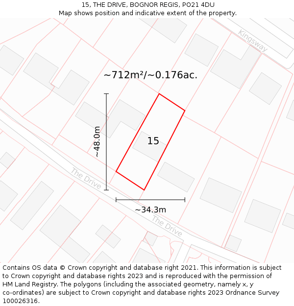 15, THE DRIVE, BOGNOR REGIS, PO21 4DU: Plot and title map