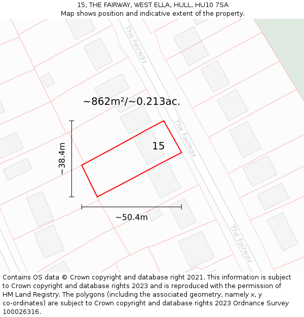 15, THE FAIRWAY, WEST ELLA, HULL, HU10 7SA: Plot and title map