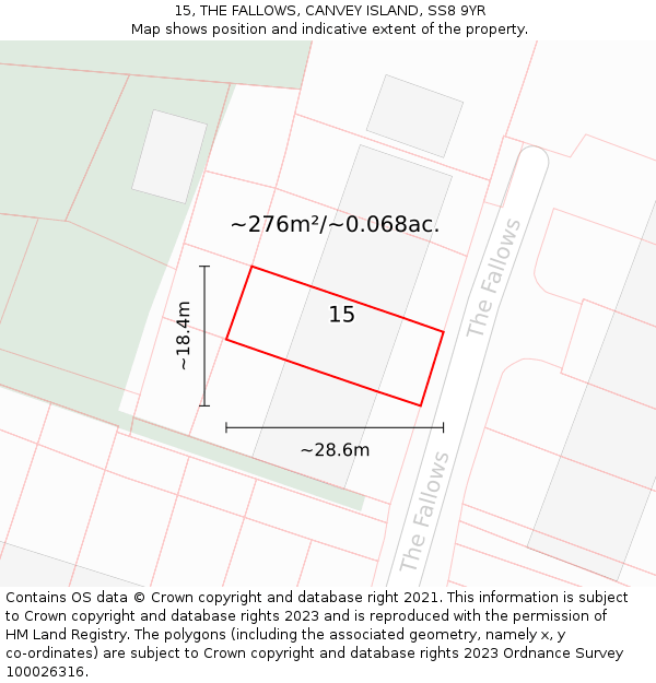 15, THE FALLOWS, CANVEY ISLAND, SS8 9YR: Plot and title map