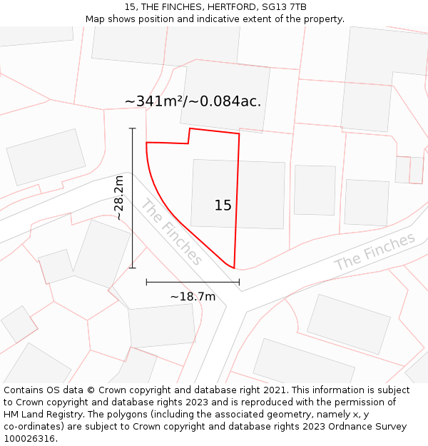 15, THE FINCHES, HERTFORD, SG13 7TB: Plot and title map