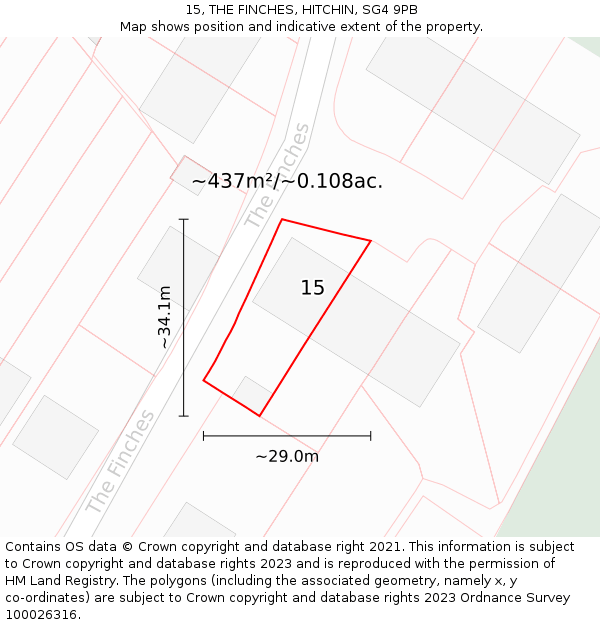 15, THE FINCHES, HITCHIN, SG4 9PB: Plot and title map