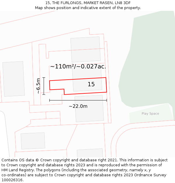 15, THE FURLONGS, MARKET RASEN, LN8 3DF: Plot and title map