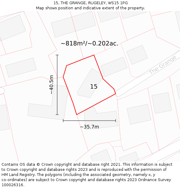 15, THE GRANGE, RUGELEY, WS15 1PG: Plot and title map