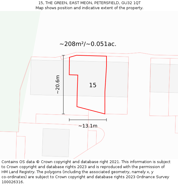 15, THE GREEN, EAST MEON, PETERSFIELD, GU32 1QT: Plot and title map