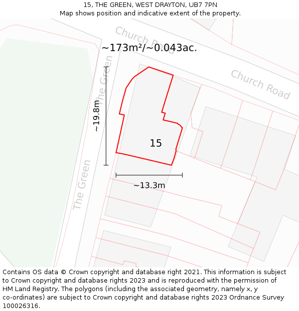 15, THE GREEN, WEST DRAYTON, UB7 7PN: Plot and title map
