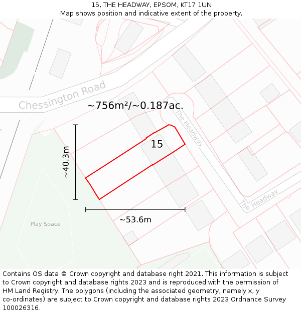 15, THE HEADWAY, EPSOM, KT17 1UN: Plot and title map