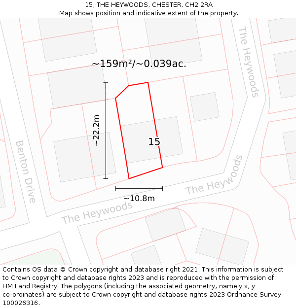 15, THE HEYWOODS, CHESTER, CH2 2RA: Plot and title map